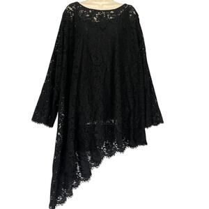 Roamans Top Womens 30W Black Lace Tunic Layered Asymmetric Dressy Whimsigoth